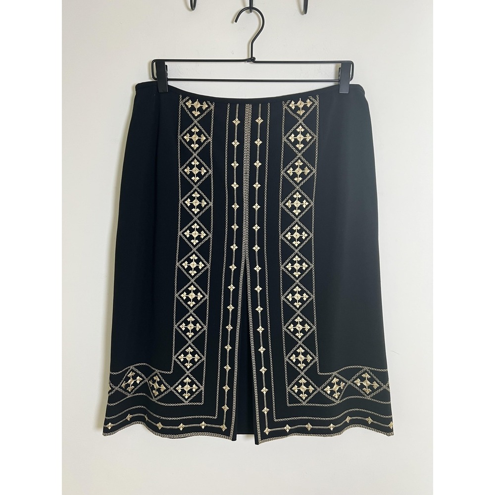 Kasper Vintage 90s Black Gold Embroidered Midi Slit Skirt Whimsigoth Boho
